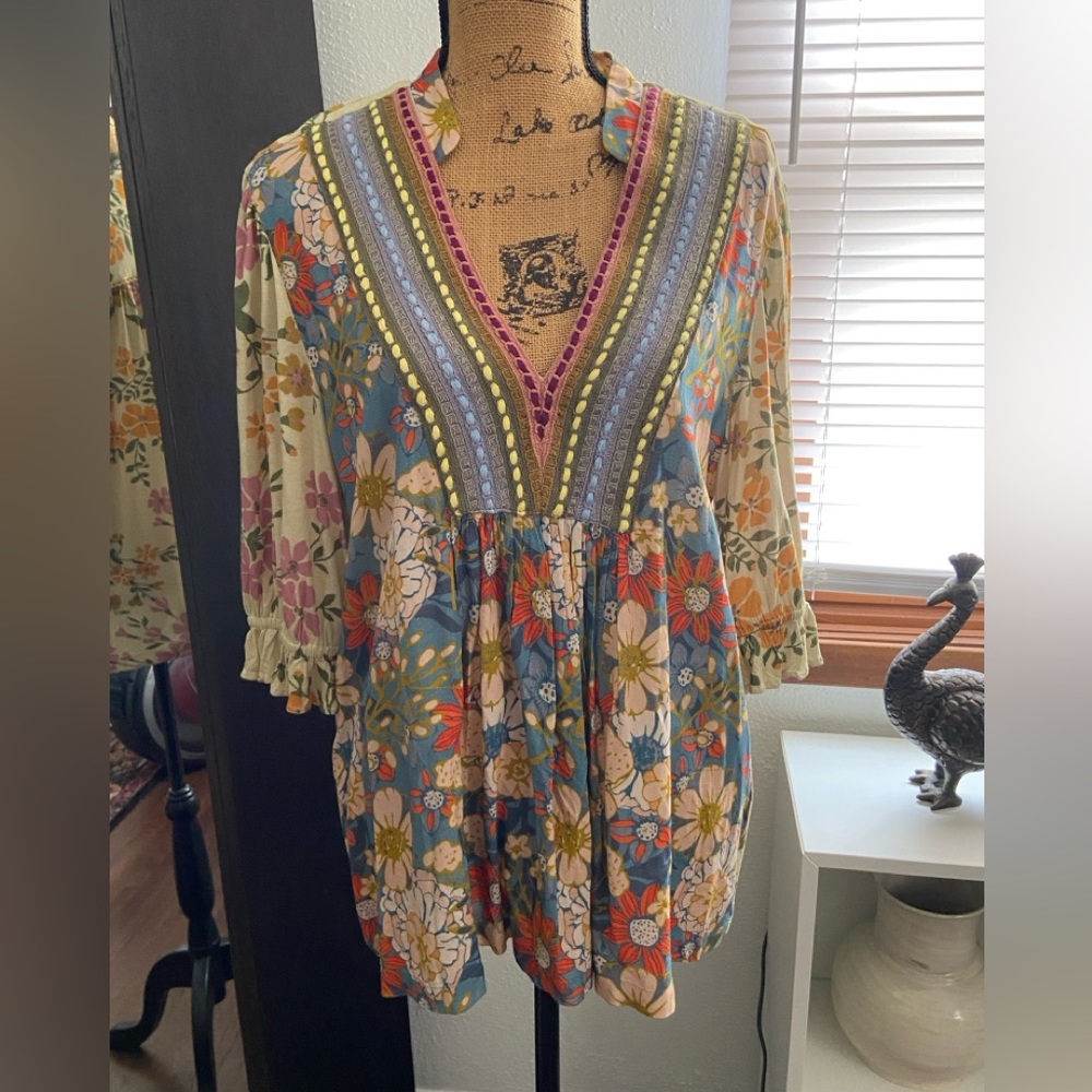 Bl-nk Stephanie Blouse from Anthropologie in Blue Motif.